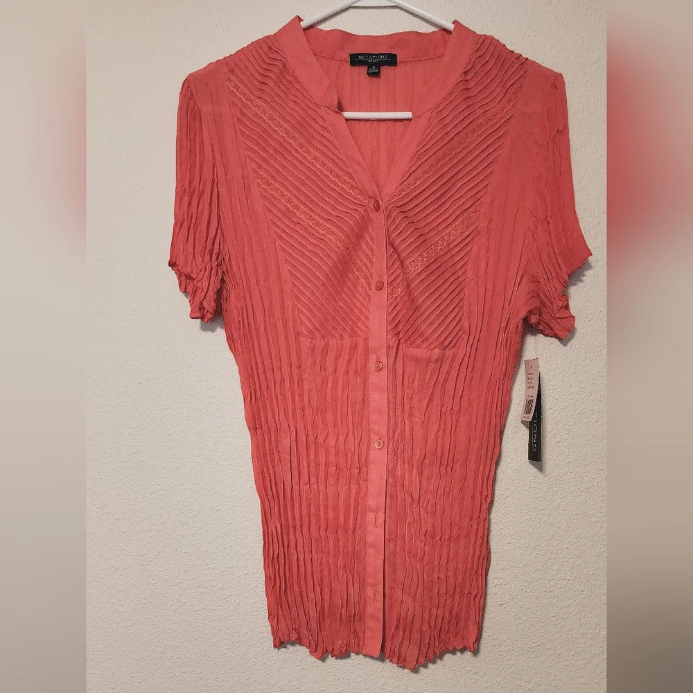 Notations Ruffle Poppy Short Sleeve Button Front Women's Sz 1X. (NWT)